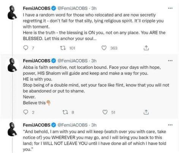 
Don’t Fall For That Lying Religious Spirit – Femi Jacobs Tells Those Who Secretly Regret Relocating Abroad 