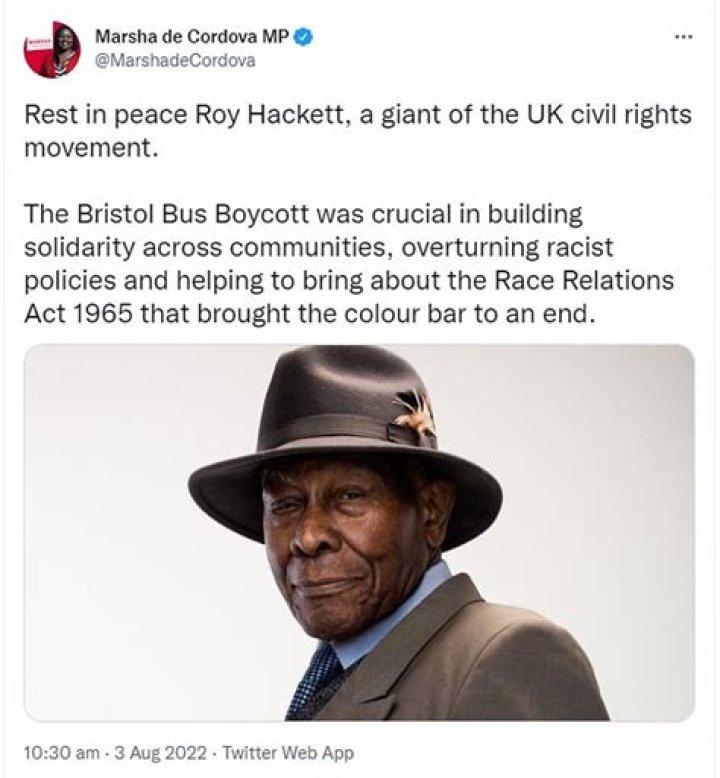 
UK Civil Right Icons, Roy Hackett, 93, has passed away 